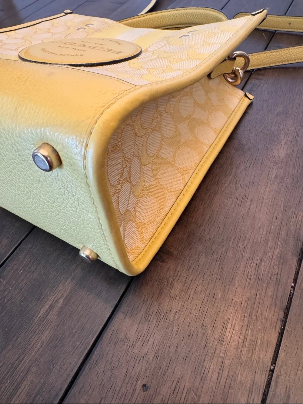 Coach Dempsey Tote 22” Signature C Jacquard Yellow Double Handle Shoulder Purse - Picture 8 of 15